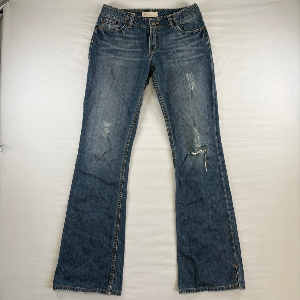 BKE‎ Mindi Long Jeans Womens 28x33.5 Blue Bootcut Distressed Ripped BKL704L